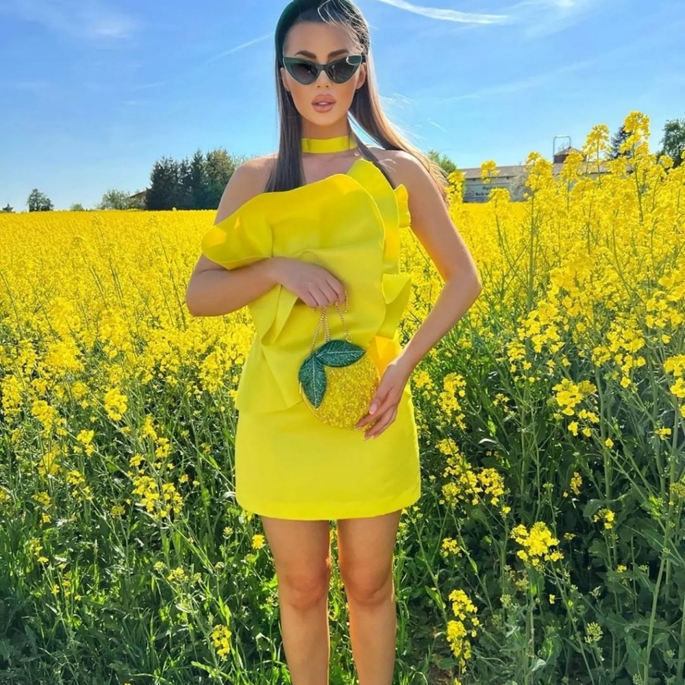 Zara Yellow Ruffle Mini Dress - Picture 3 of 15